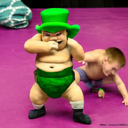 Prompt: leprechaun sumo wrestler