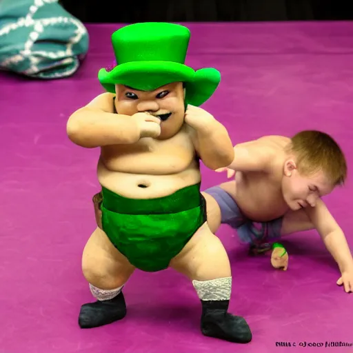 Image similar to leprechaun sumo wrestler