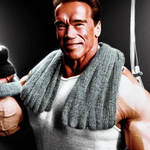 Image similar to Arnold Schwarzenegger as a sock puppet
