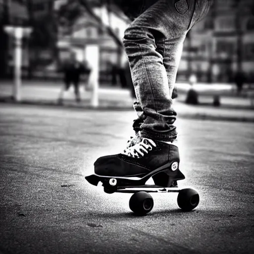 Prompt: “ grim reaper on roller blades. action shot. 4 k photo ”