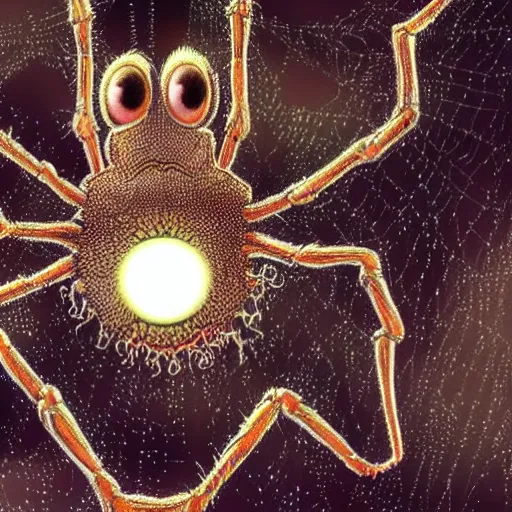 Image similar to a creature from a major horror hollywood movie, spider with glowing veins and many eyes