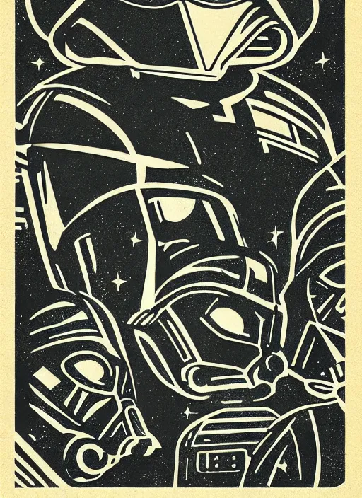 Prompt: a mid - century modern illustration, screen printed, textured, paper texture, of star wars