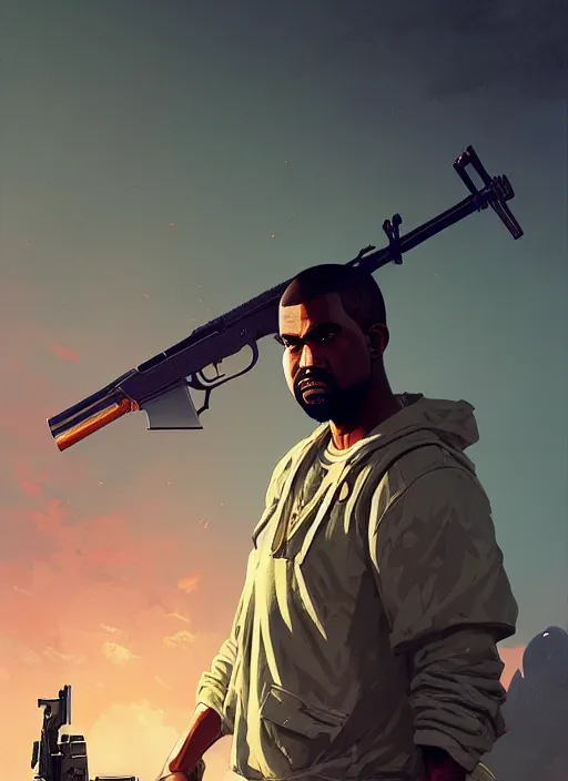 Prompt: highly detailed portrait kanye holding ak 4 7 in gta v stephen bliss unreal engine fantasy art by greg rutkowski loish rhads ferdinand knab makoto shinkai lois van baarle ilya kuvshinov rossdraws tom bagshaw global illumination radiant light detailed intricate environment