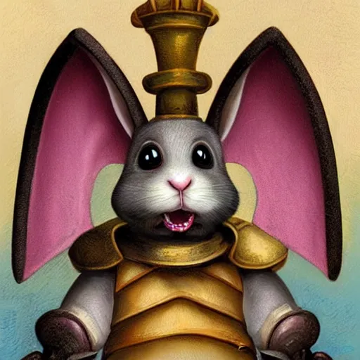 Prompt: a cute rabbit knight, big smile, cute teeth, cute face, digital painting by Mark Ryden, cute and lovely, high detail, pastel colors