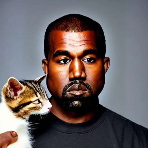 Prompt: Kanye West holding a kitten for a 1990s sitcom tv show, Studio Photograph, portrait C 12.0