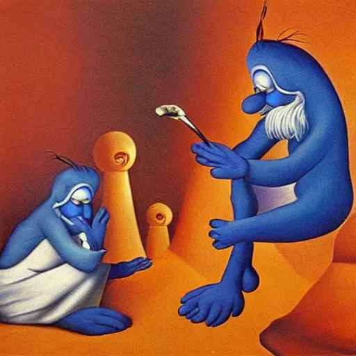 Prompt: the Smurfs by Remedios Varo