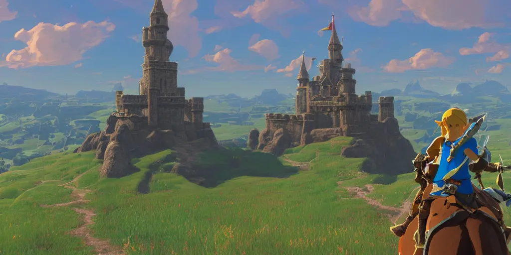 Prompt: Hyrule Castle from legend of zelda breath of the wild:1|photorealistic, cinematic:0.9|Unreal Engine, Octane, finalRender:0.8|devfiantArt, artstation, artstation HQ, behance, HD, 16k resolution:0.6|people, faces, humans:-1