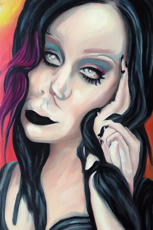 Image similar to painting portrait of a cute curvy goth girl