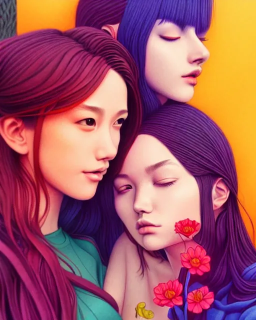 Image similar to richly detailed color illustration of a growing-closer-together illustrated by Artgerm and Mina Petrovic and Timothy Kong and Marina Federovna. 3D shadowing