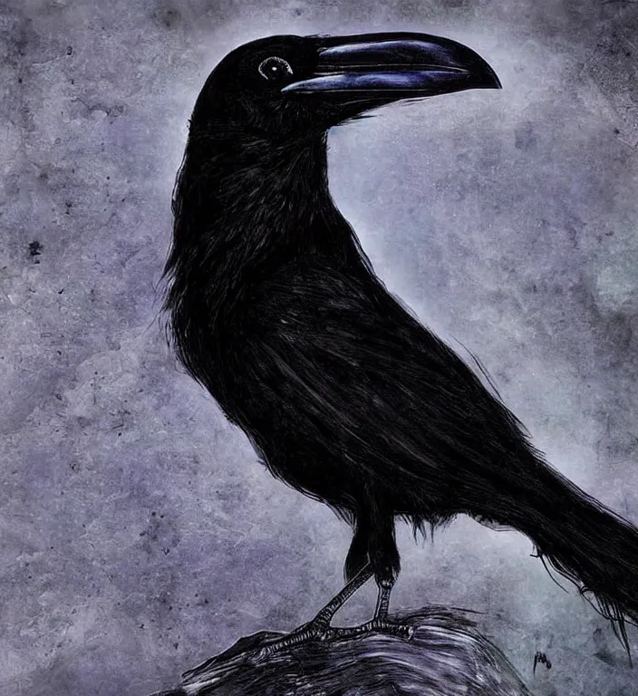 Image similar to raven bird, epic digital art, realistic, extreme detail, by edvard munch of artistic form coming into being as two elements are successfully fused.