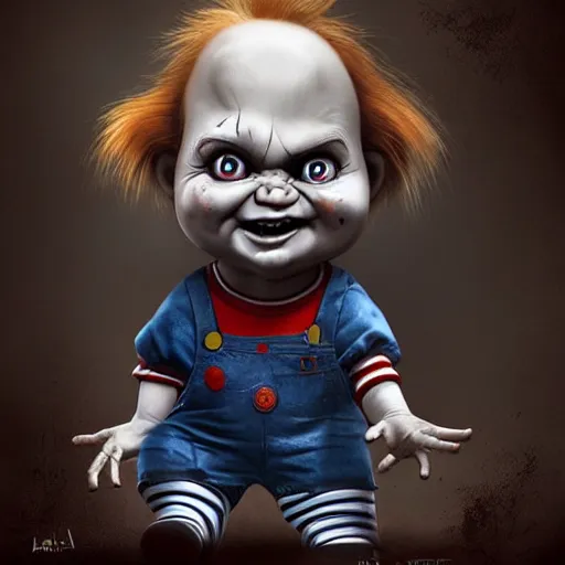 Image similar to painting of chucky by michal karcz | loony toons style