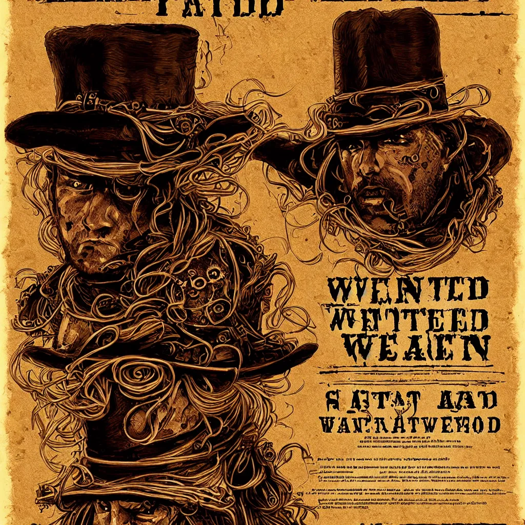 Image similar to steampunk spaghetti western wanted poster, wanted RANDEL BROTHERS dead or alive, elegant, highly detailed, digital painting, concept art, sharp focus, illustration, by Sergio Leone