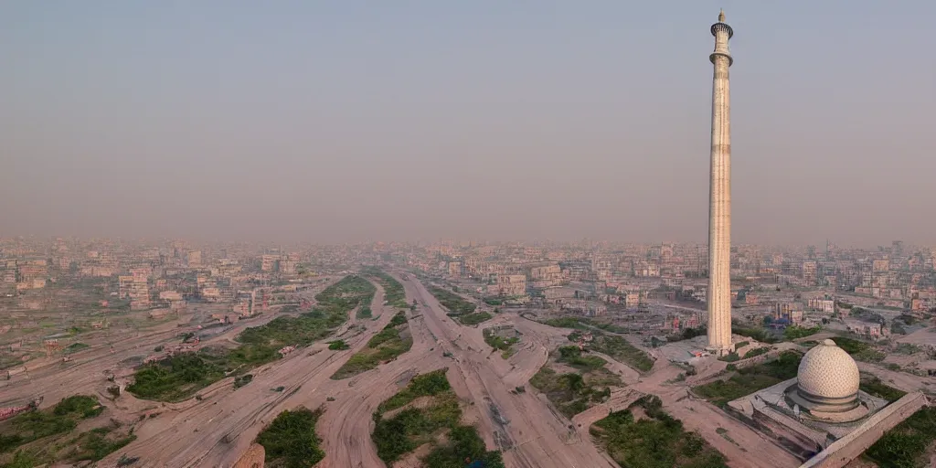 Prompt: A cinematic shot of Minar-e-Pakistan, 4k, 8k, digital art, trending on ArtStation