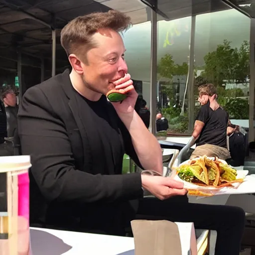 Prompt: elon musk eating taco bell