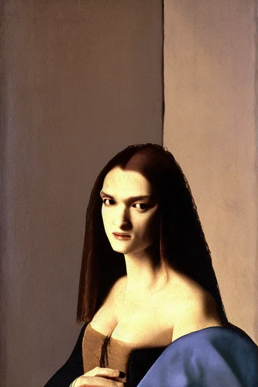 Image similar to portrait en buste of rachel weisz by johannes vermeer