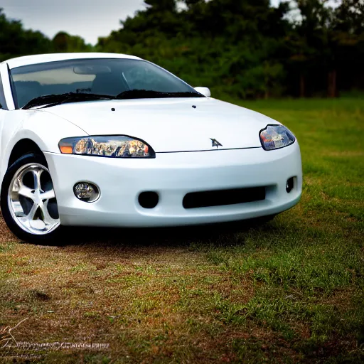 Prompt: white 2 0 0 2 mitsubishi eclipse, promotional photography, detailed, full car, shine, glow, professional, 8 k photo