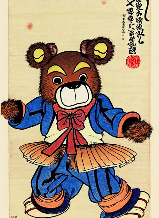 Image similar to freddy fazbear as a yokai illustrated by kawanabe kyosai and toriyama sekien