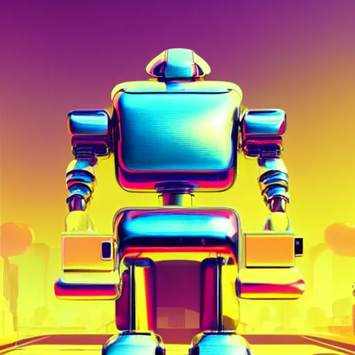 Image similar to 80s futuristic retro robot character, colorful chrome:: by beeple and James Gilleard and Justin Gerard :: ornate, dynamic, particulate, intricate, elegant, highly detailed, centered, artstation, smooth, sharp focus, octane render, 3d