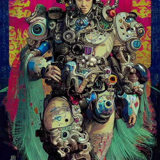 Image similar to cyberpunk oimmortal beast from chinese mythology cyborg portrait, illustration, pop art, splash painting, art by geof darrow, ashley wood, alphonse mucha, makoto shinkai