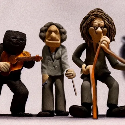 Prompt: the last orchestra, extremely detailed claymation art, extremely realistic, dark, moody, foggy