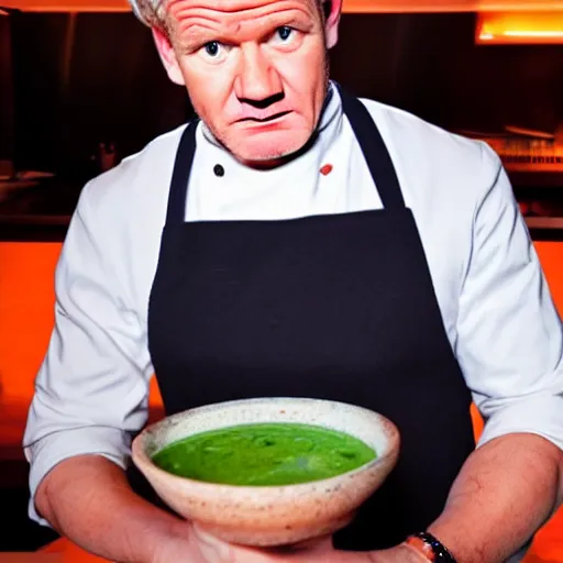 Prompt: < photo hd trending > gordon ramsey upset about being served boiled rocks < photo >