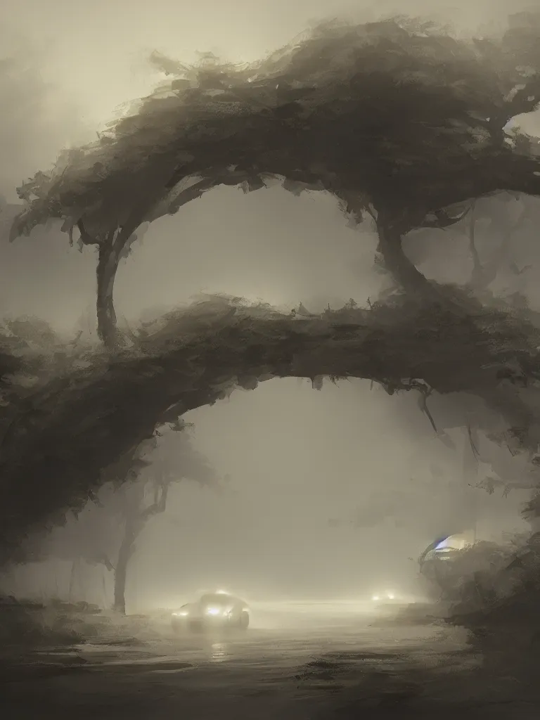 Prompt: headlights through the fog by disney concept artists, blunt borders, rule of thirds