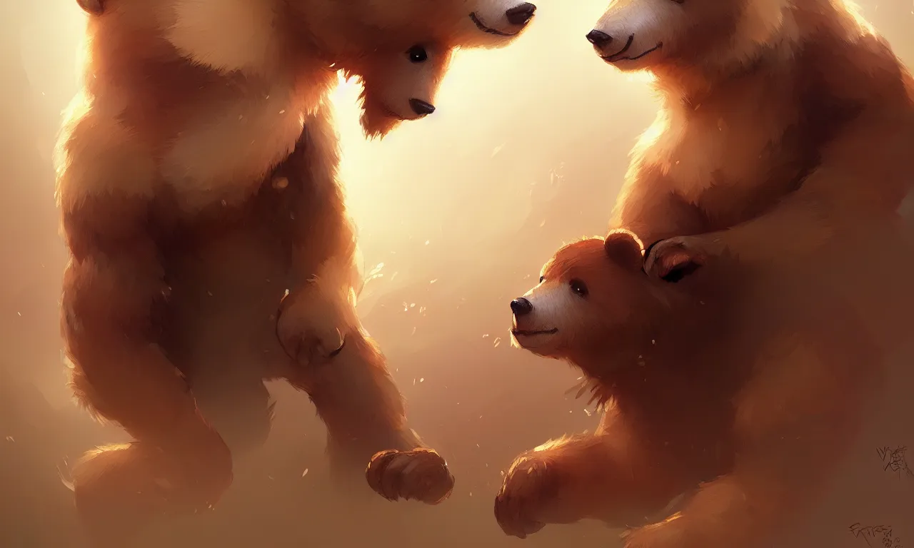 Image similar to cute cartoon bear, sharp focus, illustration, highly detailed, digital painting, concept art, matte, art by wlop and artgerm and greg rutkowski and alphonse mucha, masterpiece