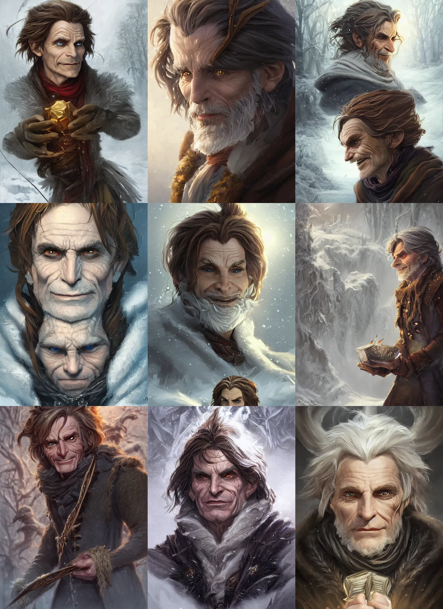 Prompt: wintry rumpelstiltskin, d & d, fantasy, highly detailed, portrait, digital painting, trending on artstation, concept art, sharp focus, illustration, art by artgerm and greg rutkowski and magali villeneuve