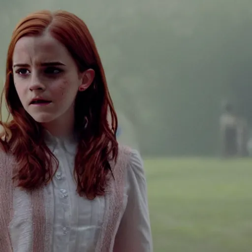 Prompt: Emma Watson as Ginny Weasley, 4k Harry potter movie screenshot