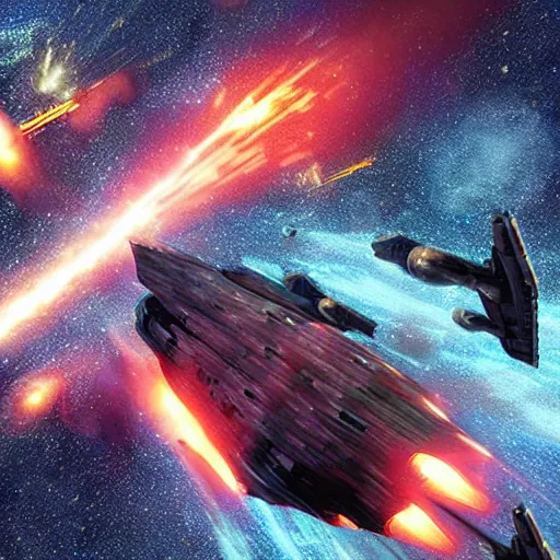 Prompt: epic space battle of hundreds of space battleships at Orion's blazing hyperspace gate, hyper-detail, hyper-realism, high-definition picture