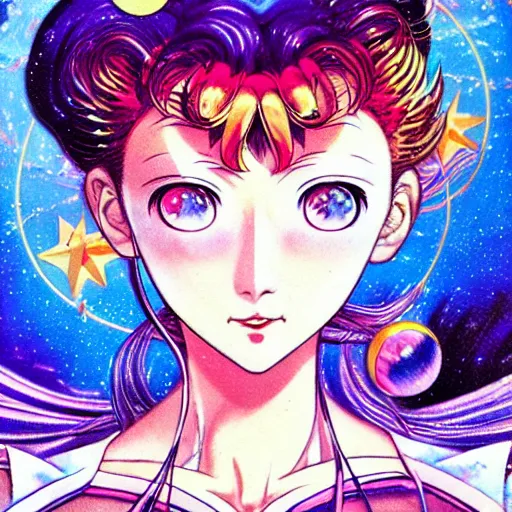 Image similar to prompt : sailor moon portrait soft light painted by james jean and katsuhiro otomo, magical eyes, inspired by evangeleon anime, smooth face feature, intricate oil painting, high detail, sharp high detail, manga and anime 1 9 9 0