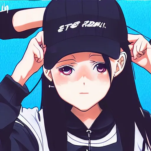 Image similar to anime art , hip-hop girl rapping with Eminem