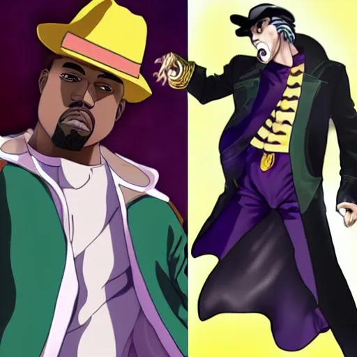 Prompt: kanye west vs ezra miller as jotaro vs dio, jojo, hd, anime art, jojo style