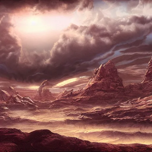 Prompt: matte painting of alien landscape