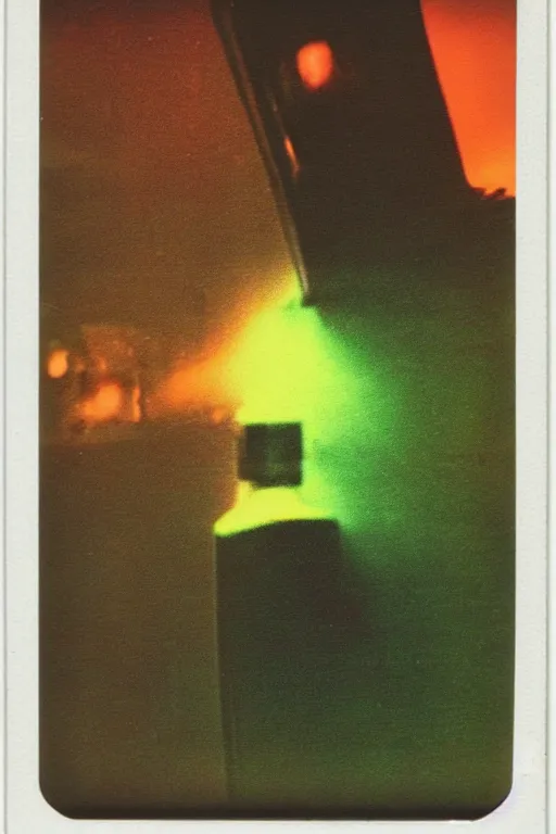 Prompt: aged polaroid analog photo of a vintage sci-fi book cover, color bleed, film grain