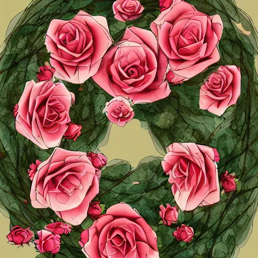 Prompt: the roses faded wreath in a dreamland, digital art, high quality, trending on artstation