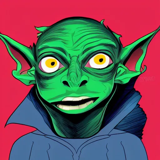 Image similar to portrait of a goblin, single subject, illustration, cartoon, comic, anime, vector art, simple background