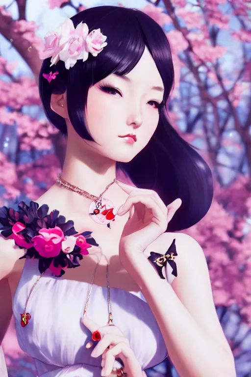 Image similar to a pin up and beautiful fashion charming dreamlke japan girl with lv jewelry, character art, art by wlop and and ilya kuvshinov, hyperdetailed, 8 k realistic, symmetrical, frostbite 3 engine, cryengine, dof, trending on artstation, digital art