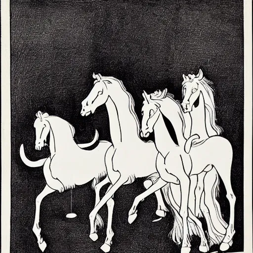 Prompt: four horsemen of the apocalypse, aubrey beardsley