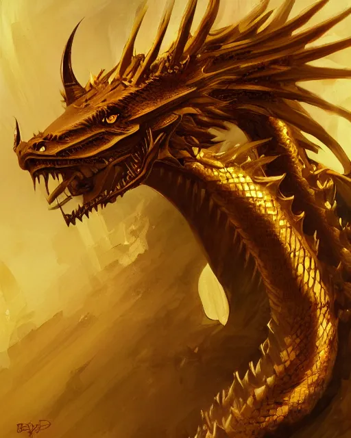 Prompt: portrait of a golden dragon by bayard wu