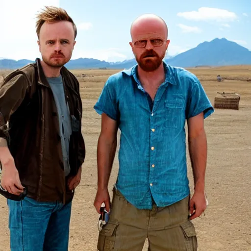 Prompt: Jesse pinkman and Heisenberg at Peru