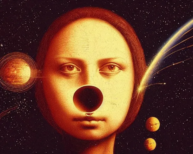 Image similar to universe a cosmology quest a mental state, a closeup simple vector pop surrealism, by ( leonardo da vinci ) and greg rutkowski and rafal olbinski