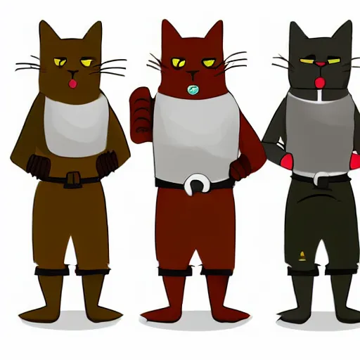 Image similar to three anthropomorphic cat soldiers, artwork by kyle ferrin