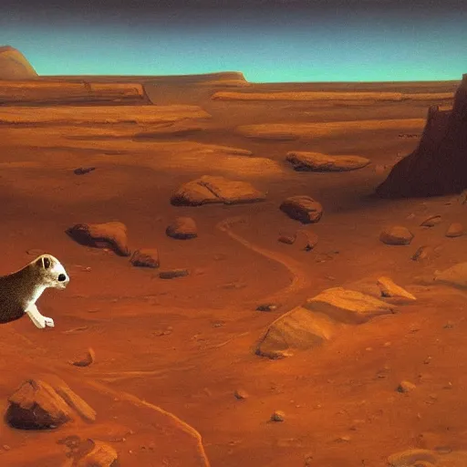 Prompt: A weasel on Mars, canyon, classic painting, award winning, highly detailed