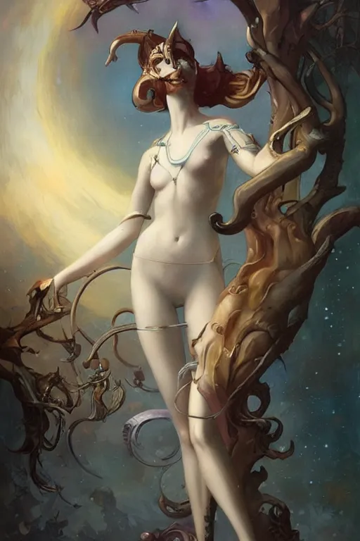 Image similar to Artemis by Peter Mohrbacher in the style of Gaston Bussière, Art Nouveau