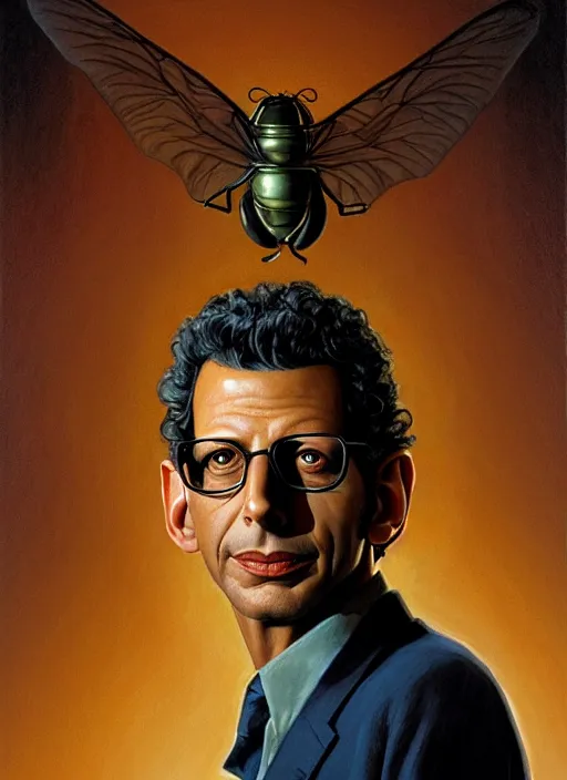 Prompt: portrait of jeff goldblum from the fly ( 1 9 8 6 ), highly detailed, centered, solid color background, digital painting, artstation, concept art, smooth, sharp focus, illustration, donato giancola joseph christian leyendecker, les edwards, ed repka, wlop, artgerm