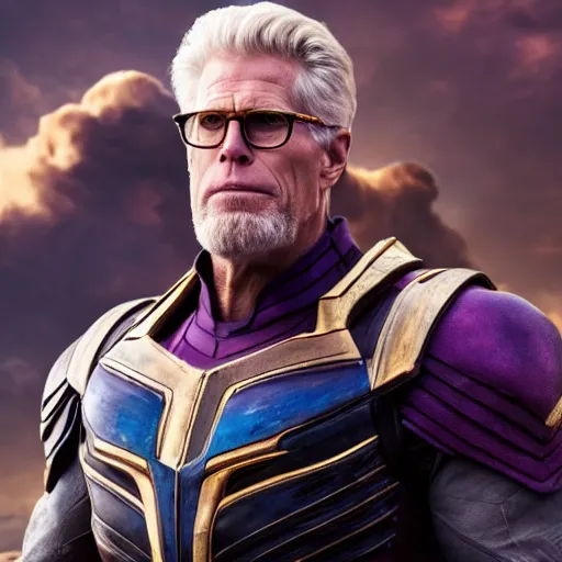 Prompt: ted danson, wearing eyeglasses and thanos armour, hd 4k photo, cinematic lighting