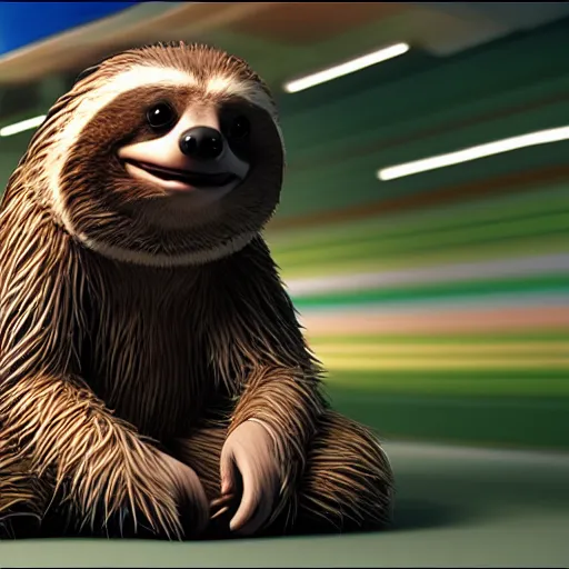 Image similar to sonic the hedgehog as a sloth, weta hyperrealism cinematic lighting and compositon