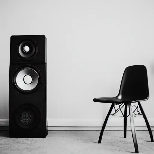 Image similar to a room with a chair, a table, and a speaker, unsplash, postminimalism, aesthetic, cluttered