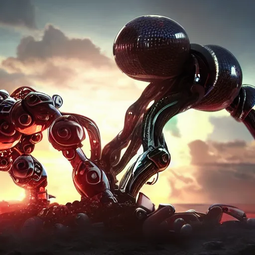 Prompt: battle cyborg fighting a robot octopus, 8k HD photography